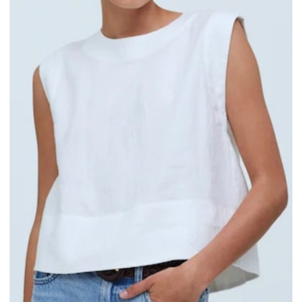 Madewell Bateau Neck 100% Linen Button Back Tank Top US Women's XXL Plus New